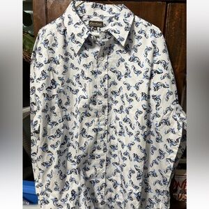 Knockout Jeans Shirt Mens 2XL Blue White Paisley/Floral Long Sleeve Button Up